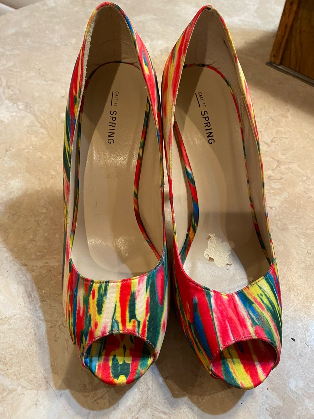 Call It Spring Red Multicolor Open-Toe Pumps